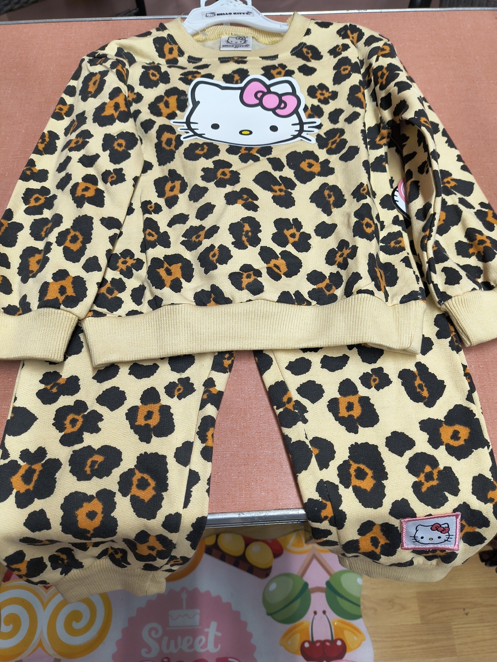Hello Kitty Leopard Print Kids Sweat Set - Yellow, Black, Pink